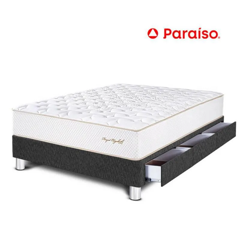 Cama con Cajones Royal Elizabeth 1.5 Plaza Gris + Almohada + Protector