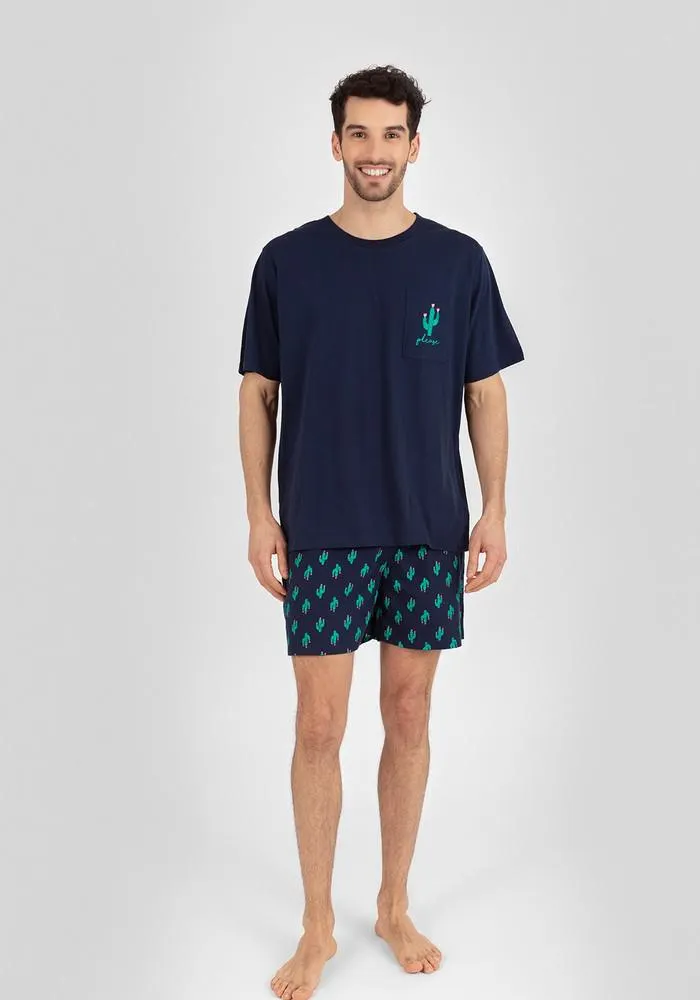 PIJAMA SHORT HOMBRE ALGODÓN AZUL - 77.752