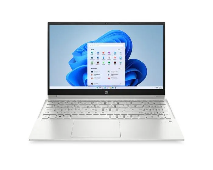 Laptop HP de 15.6", modelo Pavilion 15-eg0520la, procesador Intel Core i7-1165G7, 16GB RAM, disco sólido de 512GB, cámara web 720p HD, Bluetooth 5.3, entrada HDMI, USB, Wifi, Windows 11, para oficina o estudiantes.