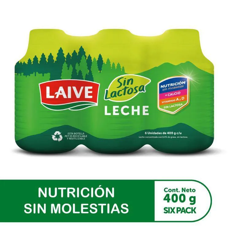 Sixpack Leche Concentrada Sin Lactosa Laive Botella 400g