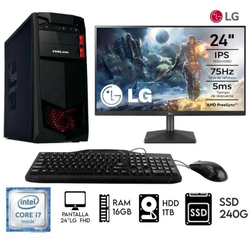Computadora PC Intel Core i7 3.2Ghz Ram 16GB Disco 1TB+SSD 240GB Monitor LG 24
