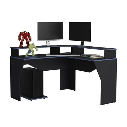Escritorio Gamer Guma Melamina para 2 Monitores Wengue/Azul