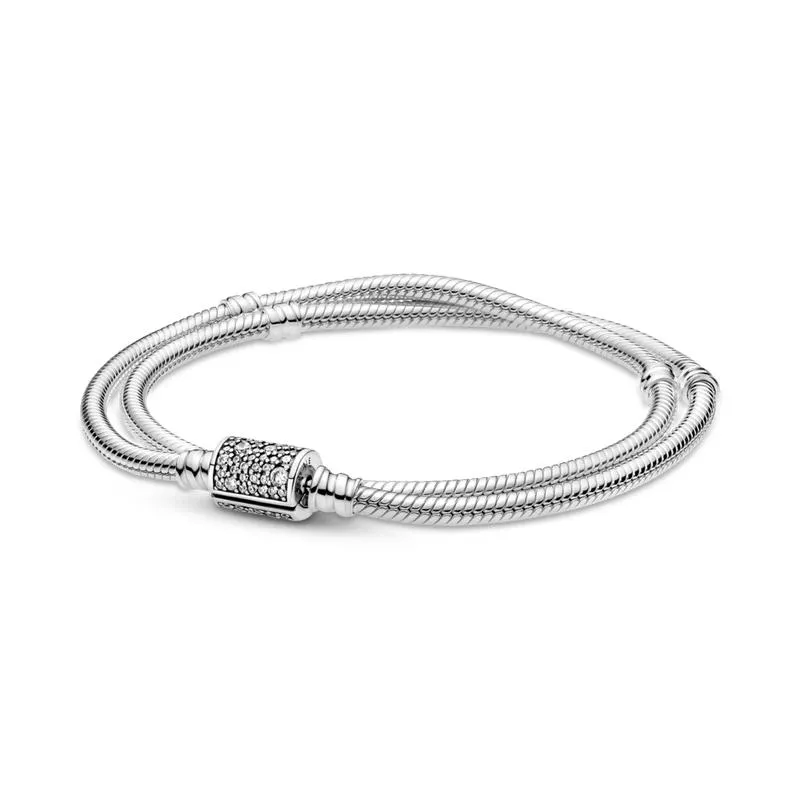 Brazalete Doble Cadena De Serpiente Con Broche De Barril Pandora Moments