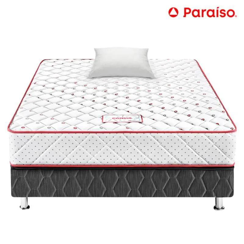 Cama Paraíso Consul 1.5 Plazas Gris + Colchón + Almohada + Protector
