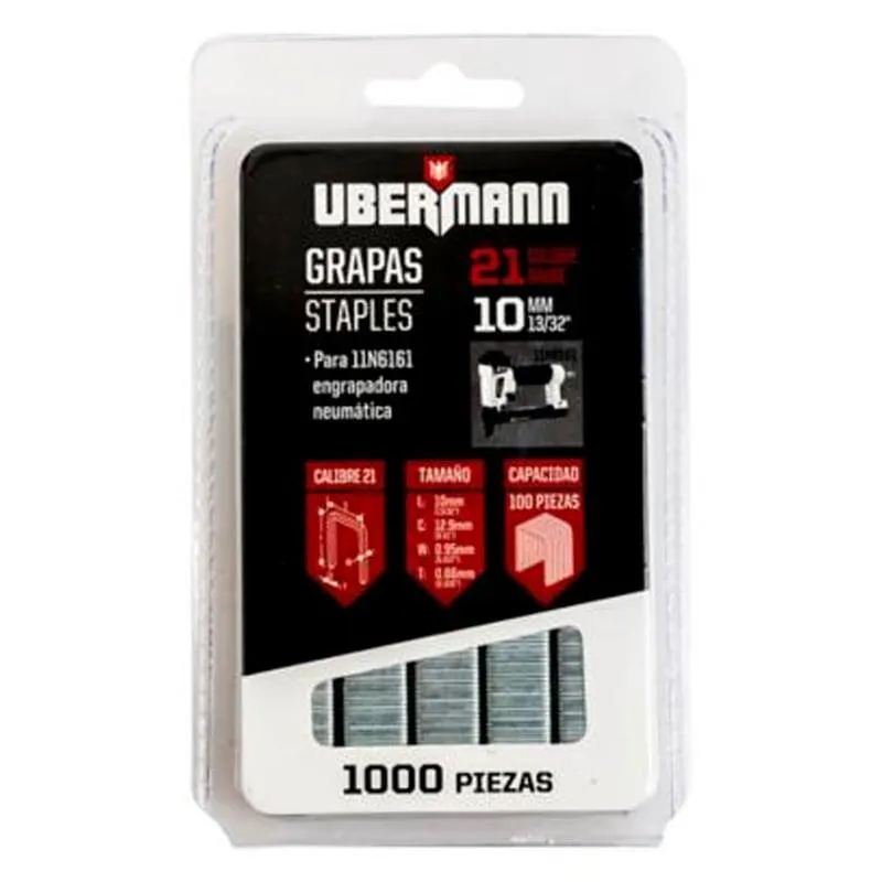 Grapas Acero 10mm Cal21 1000 Pzs Ubermann
