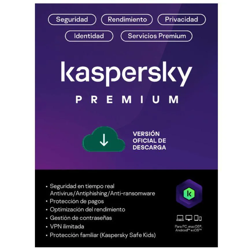 Antivirus Kaspersky Premium 3 Dispositivos 1 Año