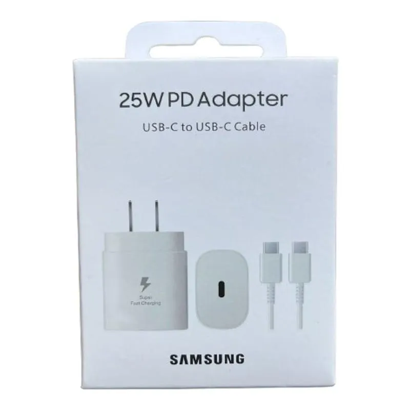 Cargador Adaptador Samsung 25W Cubo + Cable Usb C A C - Blanco