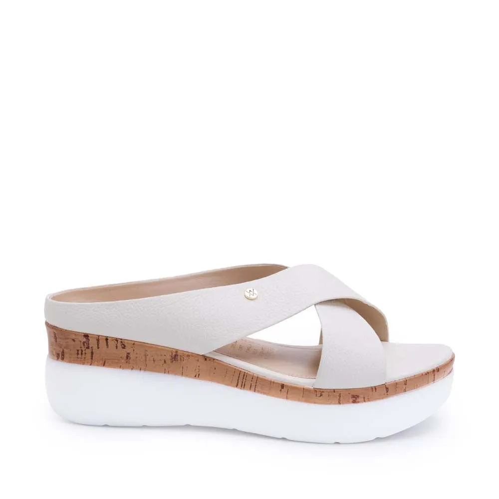 Sandalia Slide Casual ALE-2520 Hueso Viale Cuero
