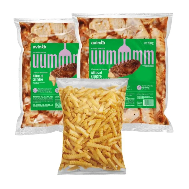 Pack 02 Alitas al cilindro Avinka Bolsa 700 g + Papa prefrita ondulada Bolsa 450 g