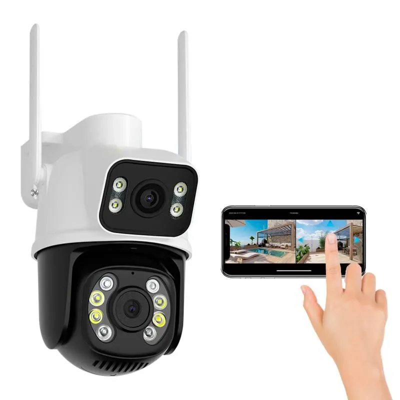 Camara Ip A28B Wifi Ptz Doble Lente 360 Exterior Sirenas Alarma