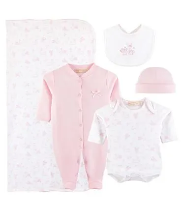 Ajuar de 5 Piezas de 100% Algodón Pima | Colección Rabbit Garden Pink