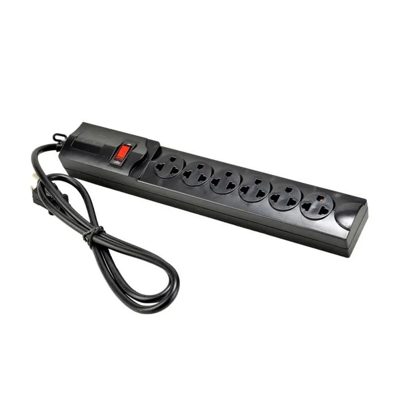 Extensión 6 Tomas Universal + Tierra 1.2 Metros Negro