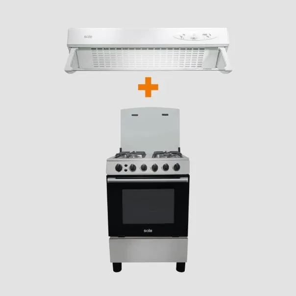 Campana Extractora Lazio 60cm + Cocina de Pie Punta Sal Sole GLP 60cm