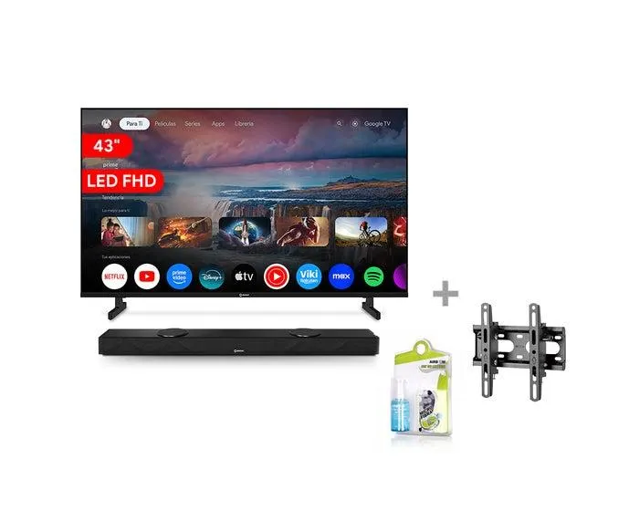 Televisor Miray LED FHD Smart 43" MS43-E2000GBT + Soundbar Miray SBM-S25R + Soporte Fijo Miray SFM-23_43 + Kit de Limpieza Airboom AB C5/120ml