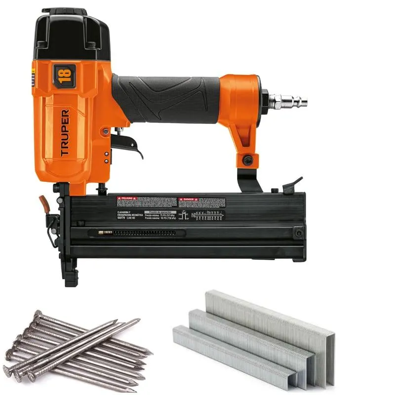 Clavadora y engrapadora neumática profesional, calibre 18 TRUPER