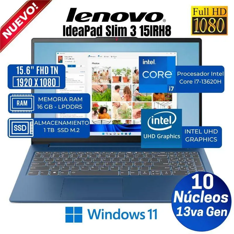 Laptop Lenovo IdeaPad Slim 3 15IRH8 15.6" FHD TN,Core i7-13620H,Ram 16GB, Ssd 1 TB, Win 11 Pro