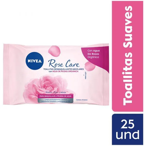 Toallas Desmaquillantes Micelares NIVEA con Agua de Rosa Orgánica 25un