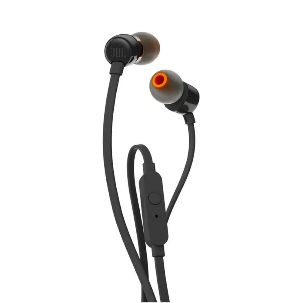 Audífono In Ear con cable flat, micrófono, conector 3.5mm y sonido bass T110 JBL Negro