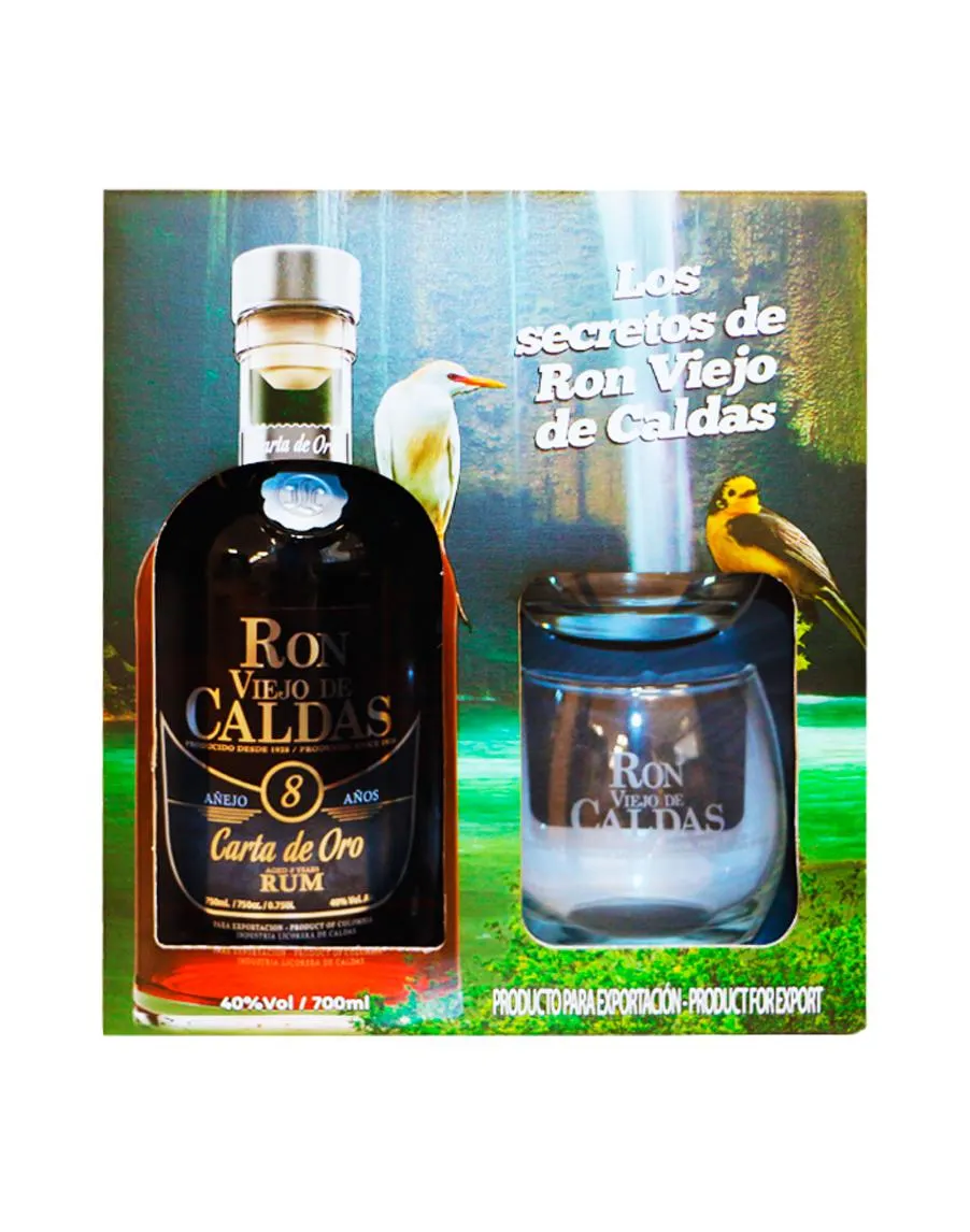 PACK RON VIEJO DE CALDAS 8 AÑOS 750ML + VASO