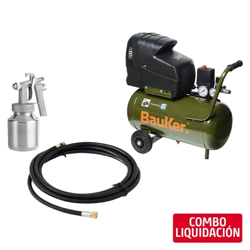 Compresora de Aire 2 HP 24 Litros + Pistola + Manguera de aire 1/4"x5m