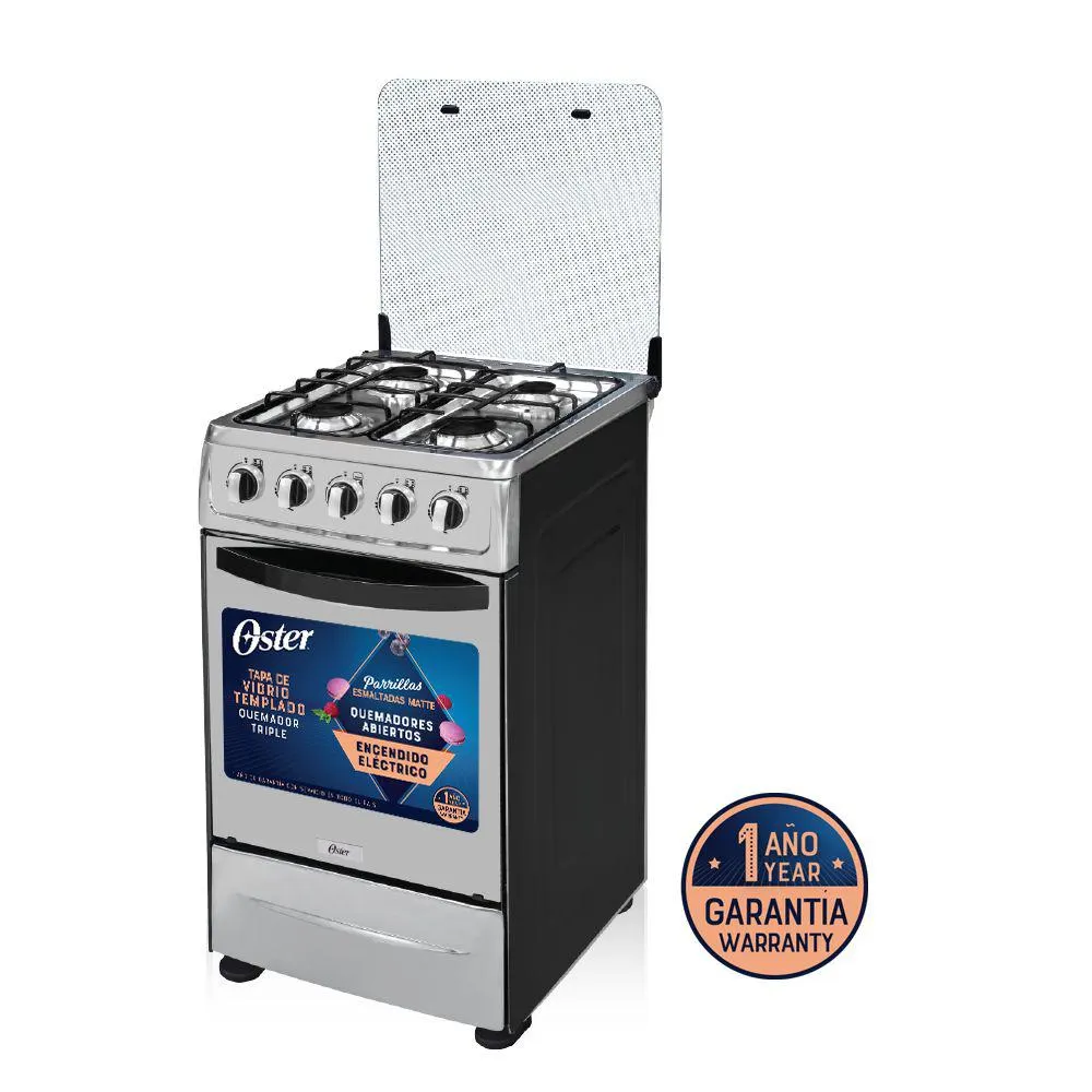 Cocina Oster OS-PGSC20G4HTBS De Pie a Gas 4 Quemadores Acero Inoxidable y Negro