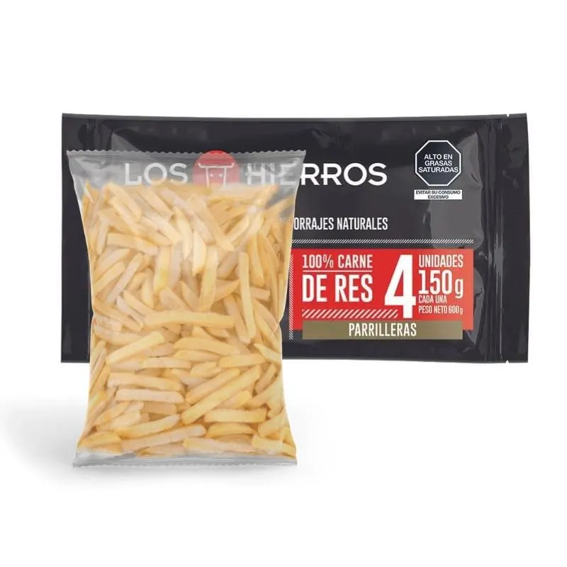 Pack Hamburguesa parrillera premium de res Los Hierros x 600 gr. + Papas precocidas congeladas crunch x 400 gr.