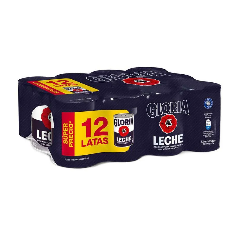 Twelvepack Leche Reconstituida Gloria Lata 395g