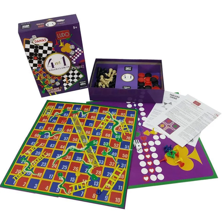 4 En 1 Juegos: Damas Ludo Ajedrez Y Escaleras & Toboganes