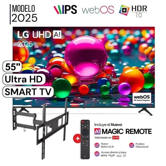 Televisor LG 55" LED UHD 4K Smart TV ThinQ AI 55UA8000PSB + Rack Giratorio