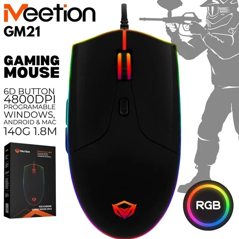 Meetion GM21 Professional RGB Gaming Mouse, 4800 DPI, 6D Programmable