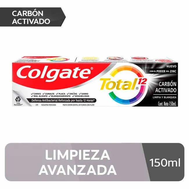 Pasta Dental COLGATE Total 12 Carbón Activado Caja 150 ml