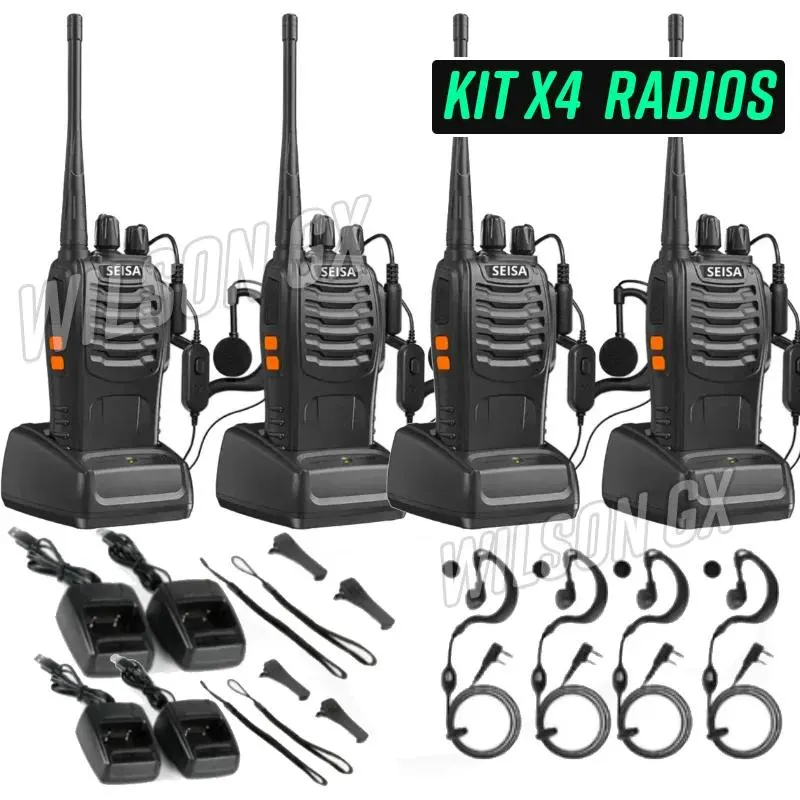 KIT WALKIE TALKIE RADIO TRANSMISOR x4 RECEPTOR 16 CANALES