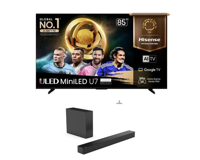 Televisor Hisense Smart TV 85" ULED MiniLED 4K UHD 85U7QG + Hisense Soundbar HS2100 2.1CH 240W