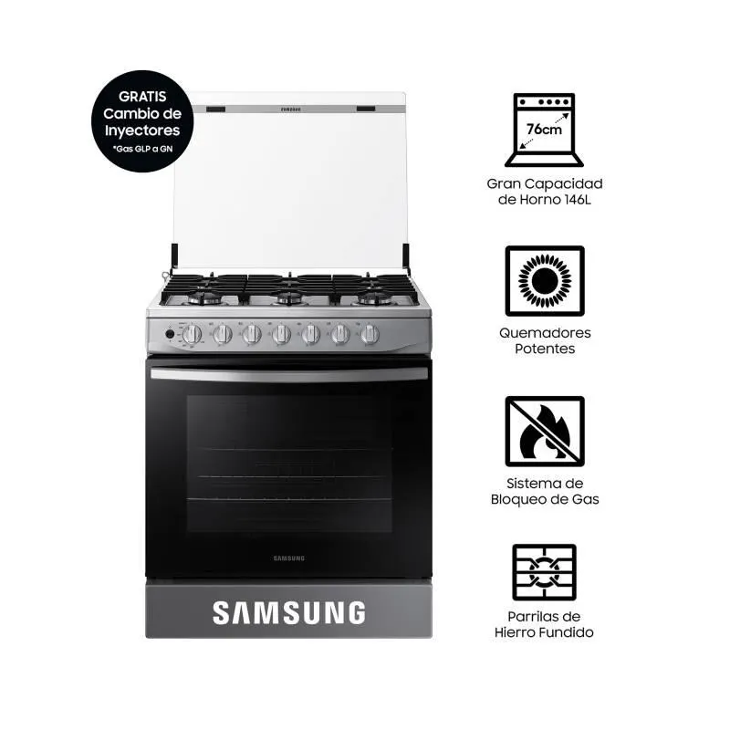 Cocina a Gas NX52T3310PV, 6 hornillas Silver