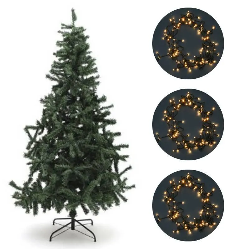 Combo Árbol Pino Colorado 2.10 942 Ramas + 300 Luces Led