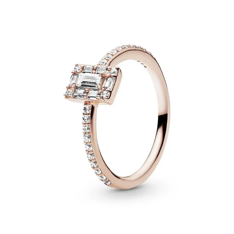Anillo Halo Cuadrado Brillante Recubrimiento en Oro Rosa de 14k