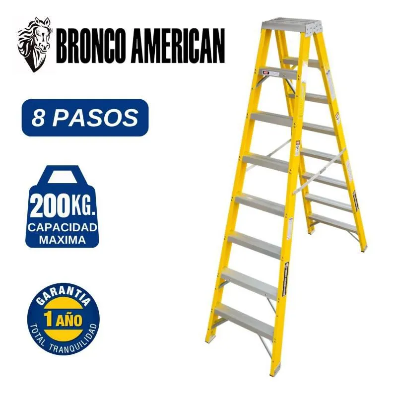 Escalera Fibra de Vidrio Tijera Doble Ascenso de 8 Pasos.
