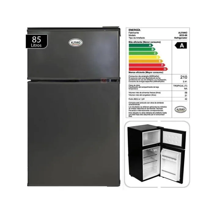 Frigobar Alfano 2 Puertas 85L BCD-96 Negro