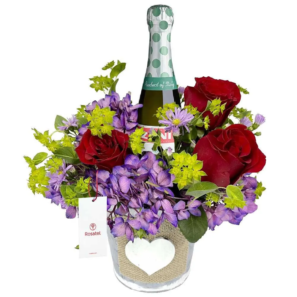 Arreglo Corazón Rosas y Prosecco Zonin