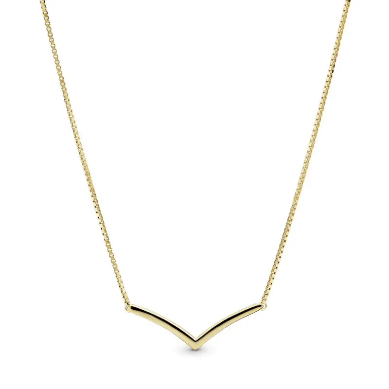 Collar Hueso de los deseos pulido Recubrimiento en Oro de 14k