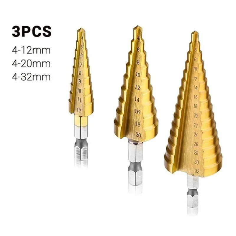 Brocas Escalonadas 3 Pz Acero Hss Recub. Titanio 4-12/20/32