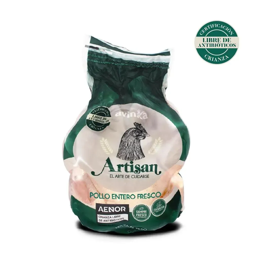Pollo entero Artisan Bolsa 1.9 a 2.1 kg