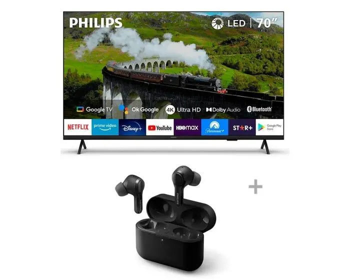 Televisor Philips Smart Tv 70" LED 4K UHD 70PUD7408 + Audífono Inalámbrico Philips TAT3217BK