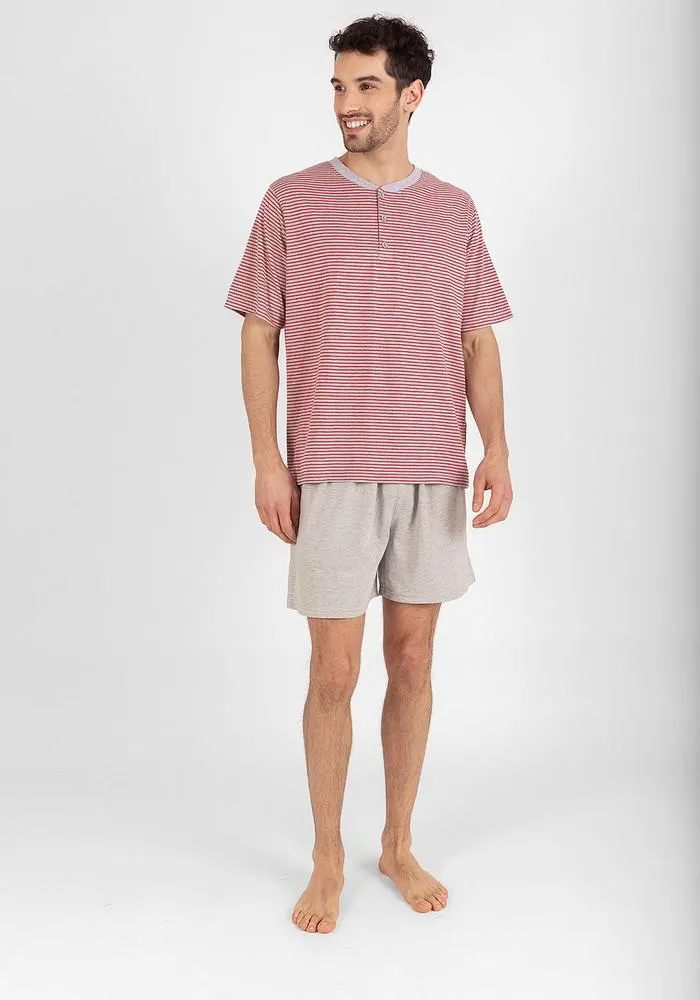 PIJAMA SHORT HOMBRE ALGODÓN BURDEO - 77.750