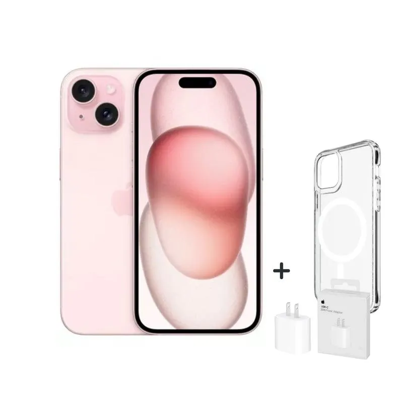 IPHONE 15 128GB CHIP FISICO - ROSADO + CARGADOR + CASE PROTECTOR