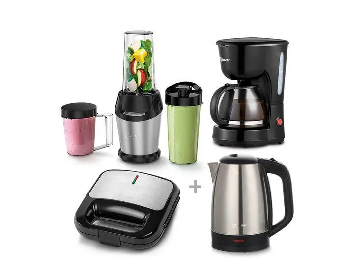 Licuadora Miray LM-128T + Cafetera Miray CM-840 6 tazas + Hervidor Miray HM-877 1.7L + Sandwichera Miray SM-72