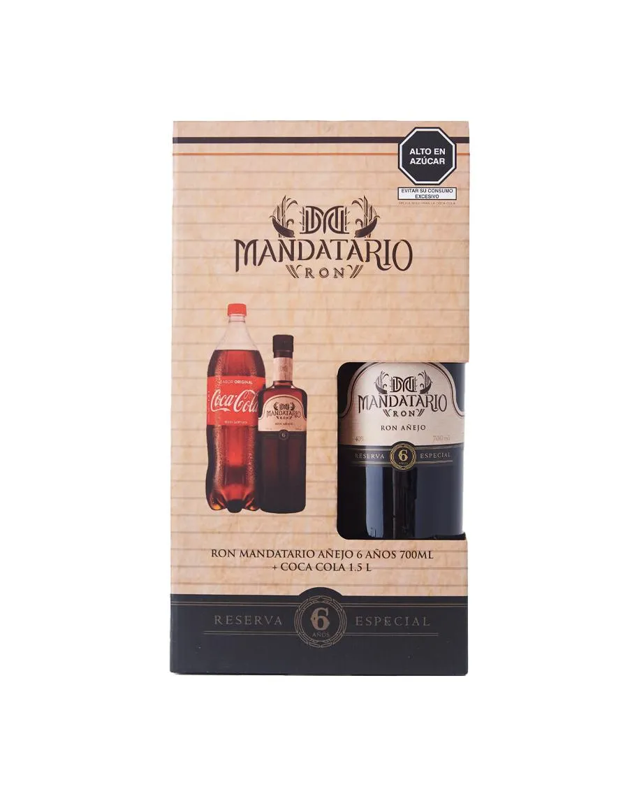 PACK RON MANDATARIO 6 AÑOS 700ML + COCA COLA 1.5LT