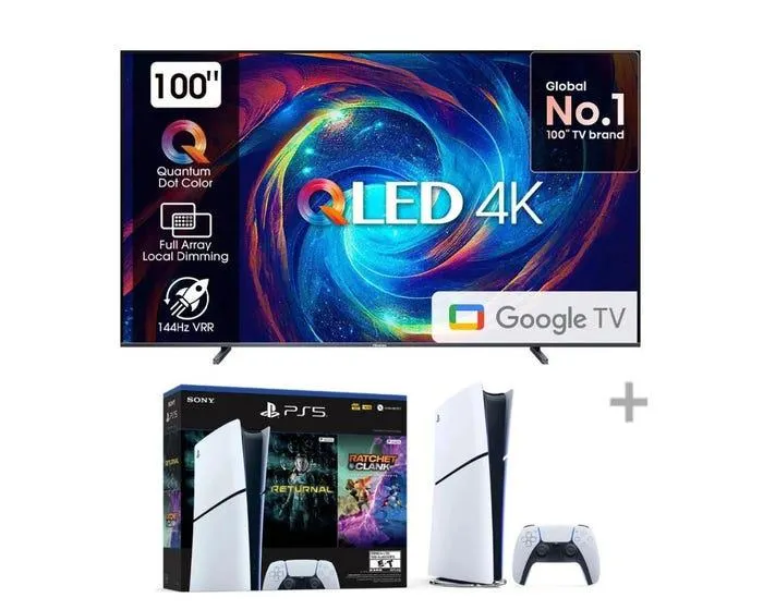Televisor Hisense Smart TV 100" QLED 4K UHD 100U7N + Consola PlayStation 5 Slim Digital Edition Bundle 1TB SSD