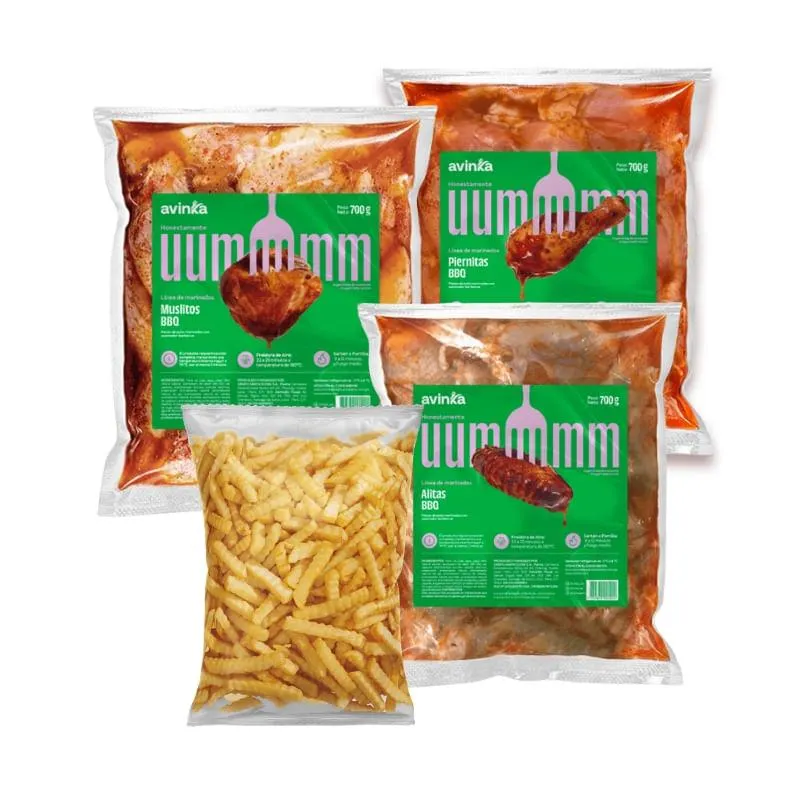 Pack Piernitas, Alitas y Muslitos BBQ + Papas Ondeadas 450 g