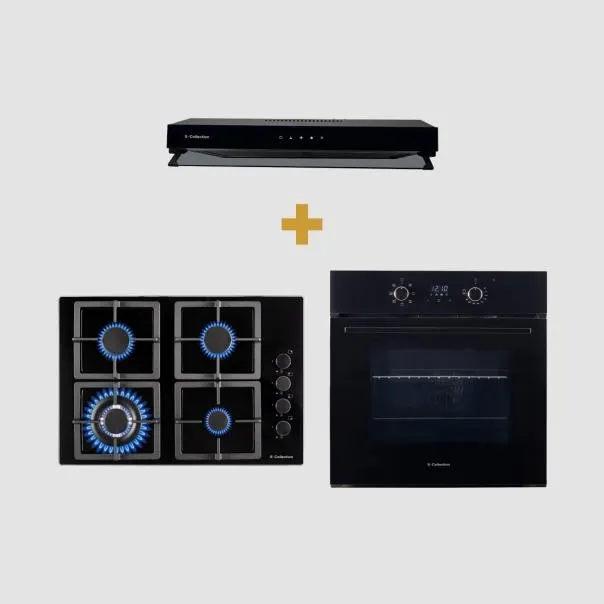 Cocina Empotrable Vidrio 60cm + Campana Slim Black 1M 60cm + Horno Empotrable Eléctrico 56L